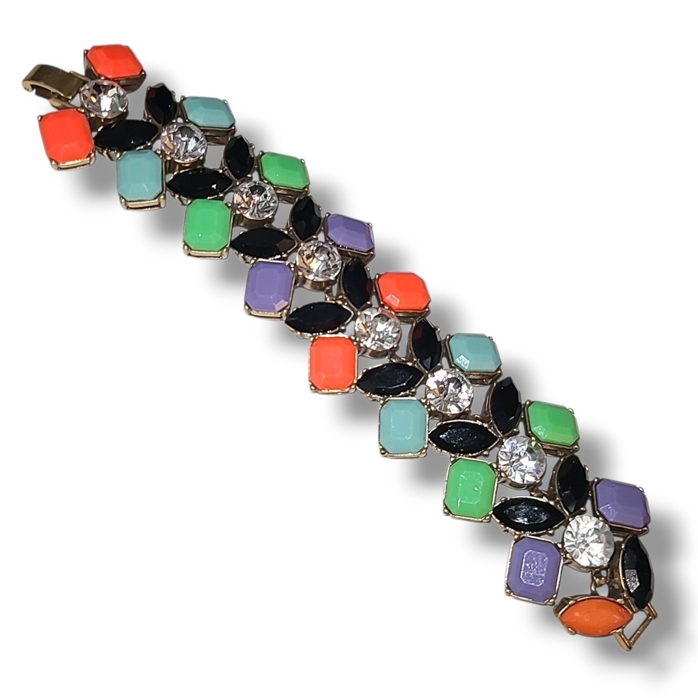 J.Crew Cassette Bracelet Colorful Rhinestone Enamel Gold Tone Y2K NWT NOS‎